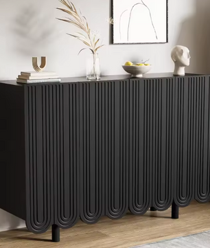 Druppelvormig Dressoir met Houtsnijwerk – Zwart MDF, 120 cm Breed