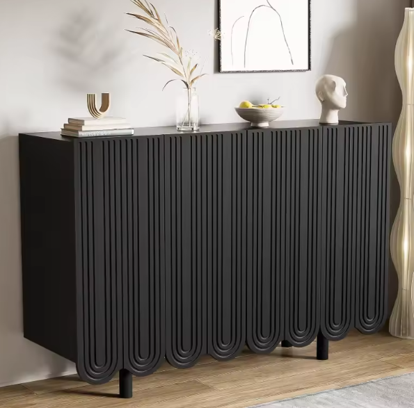Druppelvormig Dressoir met Houtsnijwerk – Zwart MDF, 120 cm Breed