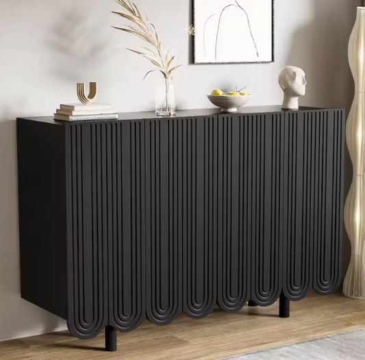 Druppelvormig Dressoir met Houtsnijwerk – Zwart MDF, 120 cm Breed