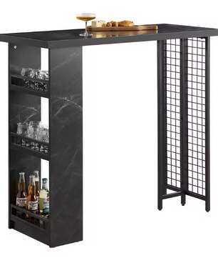Bartafel met Opbergruimte – Zwart MDF & Metaal, 120 cm Breed