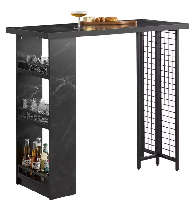 Bartafel met Opbergruimte – Zwart MDF & Metaal, 120 cm Breed