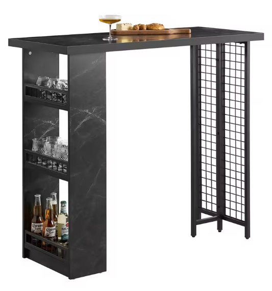 Bartafel met Opbergruimte – Zwart MDF & Metaal, 120 cm Breed