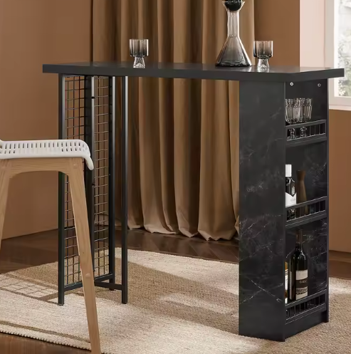 Bartafel met Opbergruimte – Zwart MDF & Metaal, 120 cm Breed