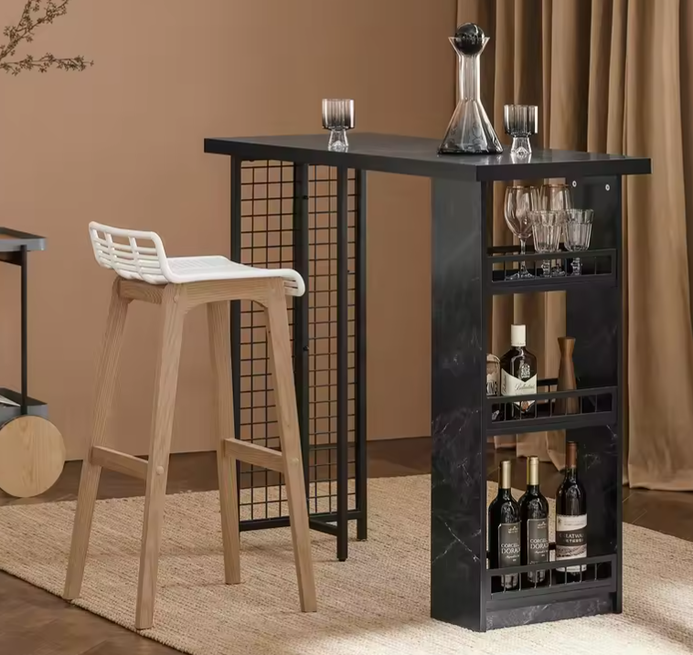 Bartafel met Opbergruimte – Zwart MDF & Metaal, 120 cm Breed