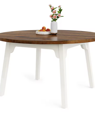 Ronde Eettafel Ø118 cm – Houtlook Tafelblad & Metalen Onderstel, Voor 4–6 Personen