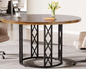 Ronde Eettafel Ø118 cm – Houtlook Tafelblad & Metalen Onderstel, Voor 4–6 Personen