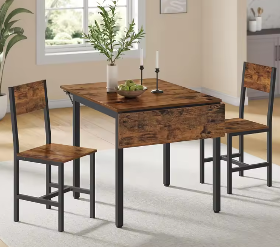 Opklapbare Eettafelset met 2 Stoelen – Industrieel Design, Compact & Comfortabel