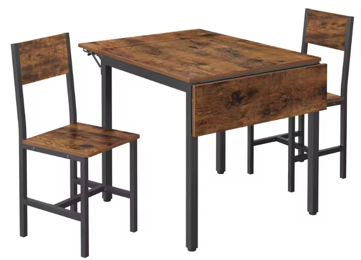 Opklapbare Eettafelset met 2 Stoelen – Industrieel Design, Compact & Comfortabel