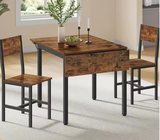 Opklapbare Eettafelset met 2 Stoelen – Industrieel Design, Compact & Comfortabel