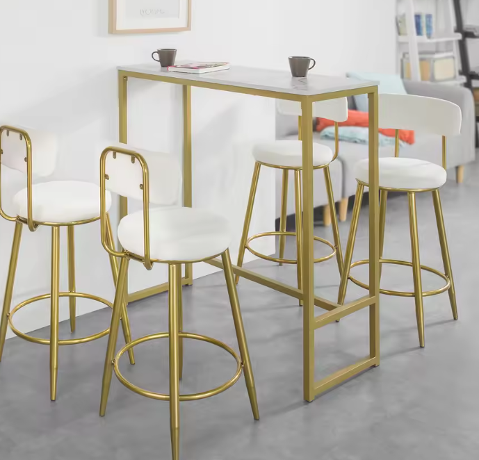 Moderne Bartafel met Marmerlook Blad – Gouden Frame, 100x106x40 cm