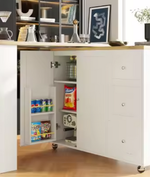 360° Draaibare Bartafel met Lades – Opbergeiland met Wielen & Snackplank