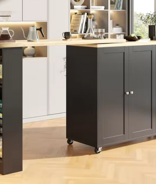360° Draaibare Bartafel met Lades – Opbergeiland met Wielen & Snackplank