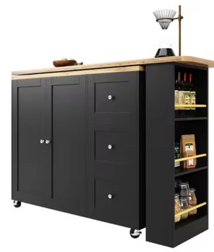 360° Draaibare Bartafel met Lades – Opbergeiland met Wielen & Snackplank