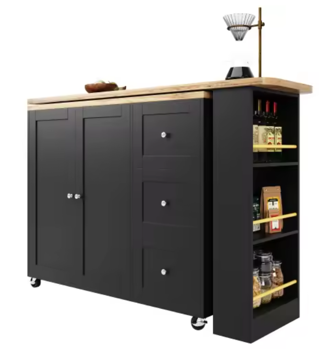 360° Draaibare Bartafel met Lades – Opbergeiland met Wielen & Snackplank