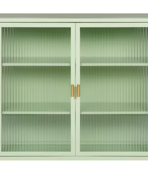 Moderne Wandkast met Deuren – Gehard Glas & IJzeren Frame, 3 Planken
