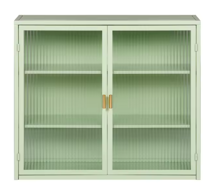 Moderne Wandkast met Deuren – Gehard Glas & IJzeren Frame, 3 Planken