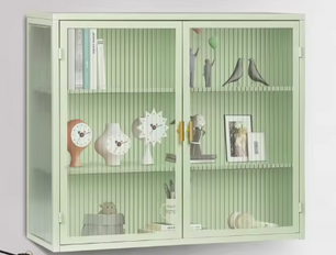 Moderne Wandkast met Deuren – Gehard Glas & IJzeren Frame, 3 Planken