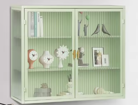 Moderne Wandkast met Deuren – Gehard Glas & IJzeren Frame, 3 Planken