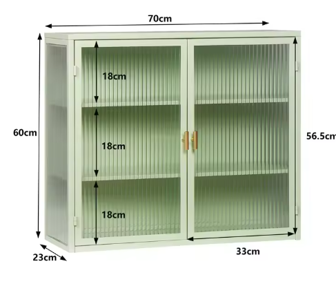 Moderne Wandkast met Deuren – Gehard Glas & IJzeren Frame, 3 Planken