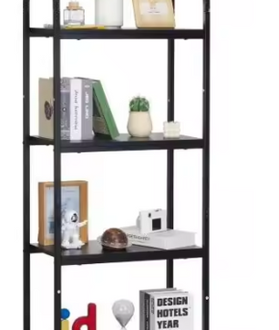 Industriële Boekenplank met 4/5 Open Planken – Metaal & MDF, Gebogen Design