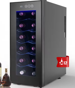 Wijnkoelkast voor 12 Flessen – Thermo-elektrisch, Stil & Compact Ontwerp met Glazen Deur