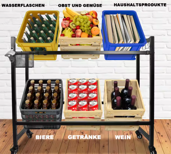 Vrijstaand Drankrek voor 6–8 Kratten – Metaal, 104×32×82 cm