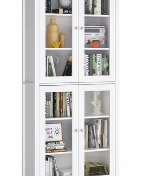 Witte Vitrinekast met 4 Glazen Deuren – 190×80×33 cm, 6 Niveaus