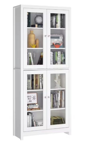 Witte Vitrinekast met 4 Glazen Deuren – 190×80×33 cm, 6 Niveaus