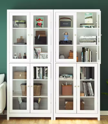Witte Vitrinekast met 4 Glazen Deuren – 190×80×33 cm, 6 Niveaus