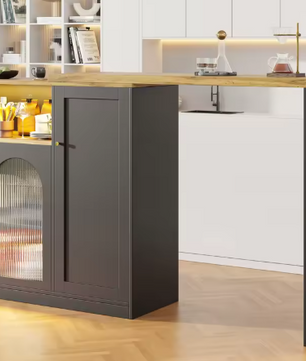 Draaibare Bartafel met Wijnkast – LED, Glasdeur & Houtnerflook