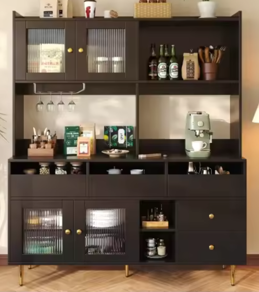 Hoge Wijnkast met Glazen Deuren – 145×39×171 cm, MDF & Metaal