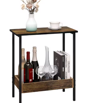 Bijzettafel met 2 Planken – Licht Eiken & Zwart, 50×55×25 cm