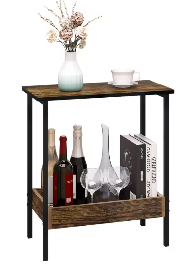 Bijzettafel met 2 Planken – Licht Eiken & Zwart, 50×55×25 cm