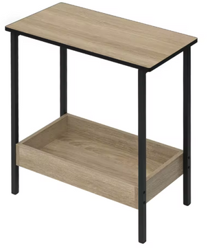 Bijzettafel met 2 Planken – Licht Eiken & Zwart, 50×55×25 cm