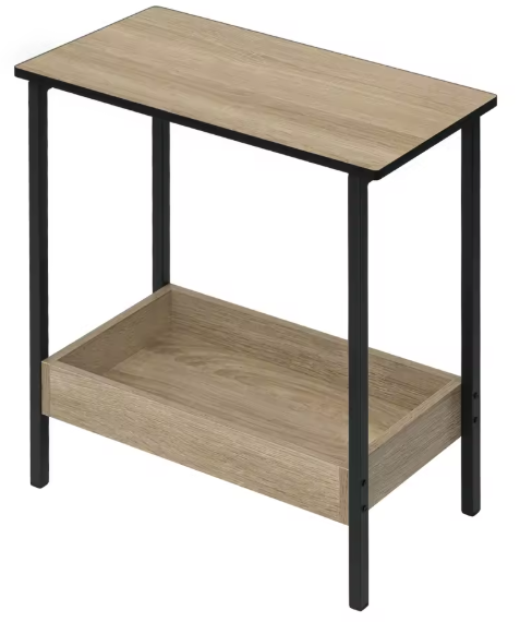 Bijzettafel met 2 Planken – Licht Eiken & Zwart, 50×55×25 cm