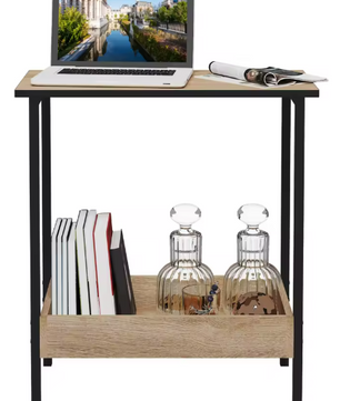 Bijzettafel met 2 Planken – Licht Eiken & Zwart, 50×55×25 cm