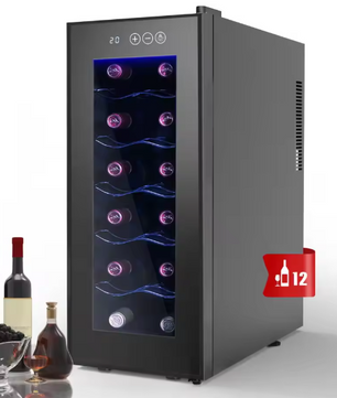 Wijnkoeler voor 12 Flessen – Glazen Deur & LED, 10–15°C
