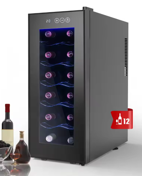 Wijnkoeler voor 12 Flessen – Glazen Deur & LED, 10–15°C