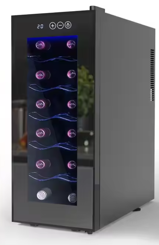 Wijnkoeler voor 12 Flessen – Glazen Deur & LED, 10–15°C
