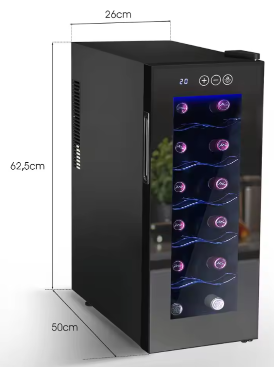 Wijnkoeler voor 12 Flessen – Glazen Deur & LED, 10–15°C