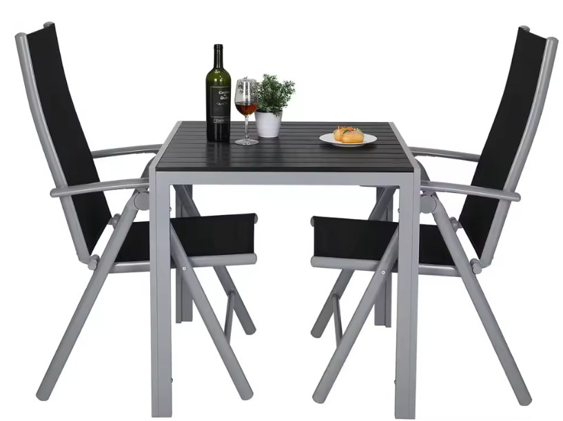 3-delige Outdoor Loungeset – Opvouwbare Aluminium Stoelen & Vierkante Tuintafel