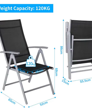 3-delige Outdoor Loungeset – Opvouwbare Aluminium Stoelen & Vierkante Tuintafel