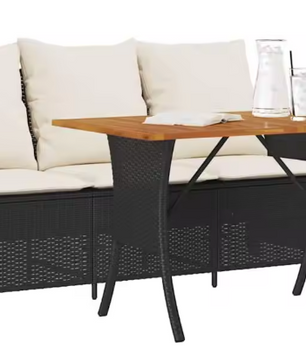 3-zits Tuinbankset met Tafel – Geweven Hars & Acaciahout, Inclusief Kussens