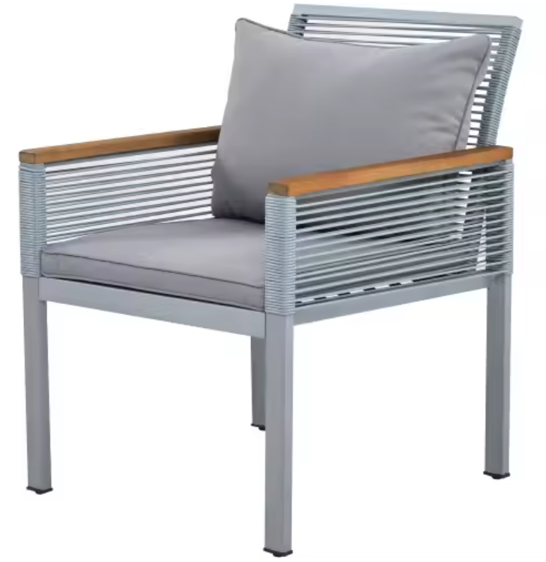 4-delige Tuinloungeset – Grijs Rotan, Tafel & Kussens Inclusief
