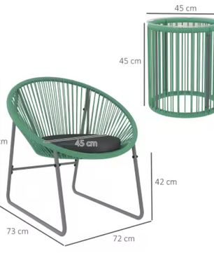 3-delige Balkon Loungeset – Groene Acapulco Stoelen & Glazen Tafel