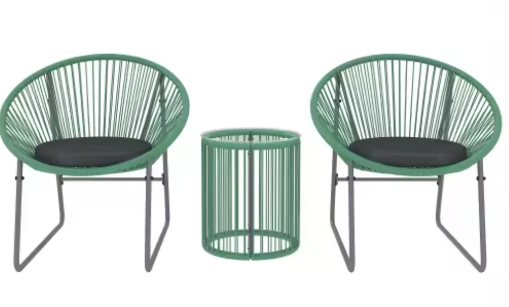 3-delige Balkon Loungeset – Groene Acapulco Stoelen & Glazen Tafel