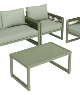 4-delige Tuinloungeset – Touwdesign & Glazen Tafel, Inclusief Kussens