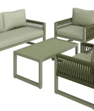 4-delige Tuinloungeset – Touwdesign & Glazen Tafel, Inclusief Kussens