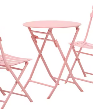 3-delige Bistroset Roze – Opvouwbare Tafel & 2 Stoelen voor Balkon of Tuin