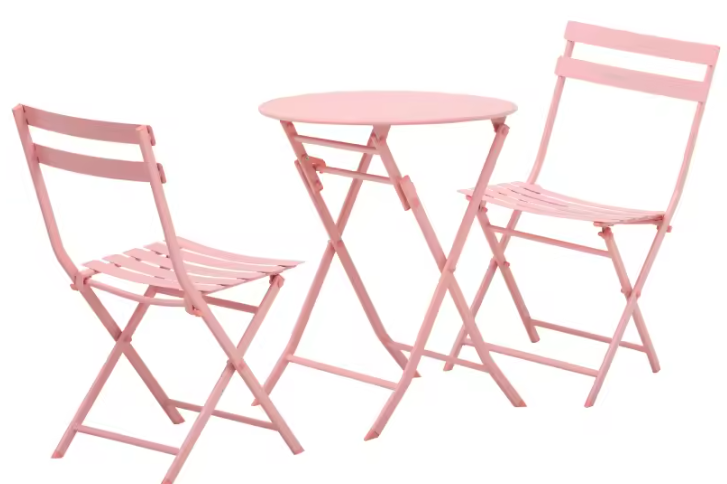 3-delige Bistroset Roze – Opvouwbare Tafel & 2 Stoelen voor Balkon of Tuin